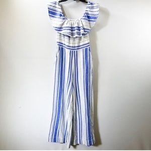 Joie Blue and White Striped Jumpsuit Off-Shoulder